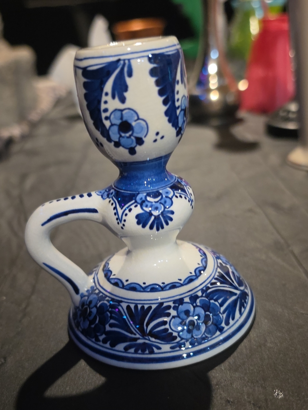ROYAL DELFT Blue and White Floral Ceramic Candle Holder Hand-Painted#809C.8